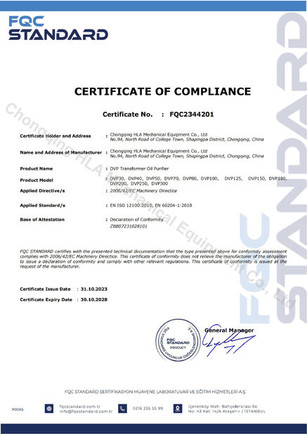 china Chongqing HLA Mechanical Equipment Co., Ltd. certification
