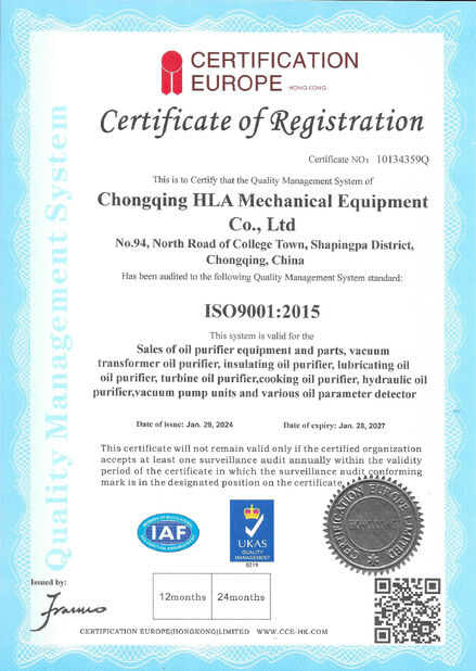 China Chongqing HLA Mechanical Equipment Co., Ltd. certification